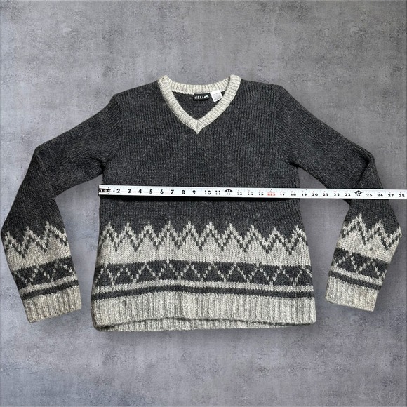 dELiA*s Fair Isle Sweater Womens L Gray White Wool Blend Nordic Knit Pullover - Picture 4 of 13